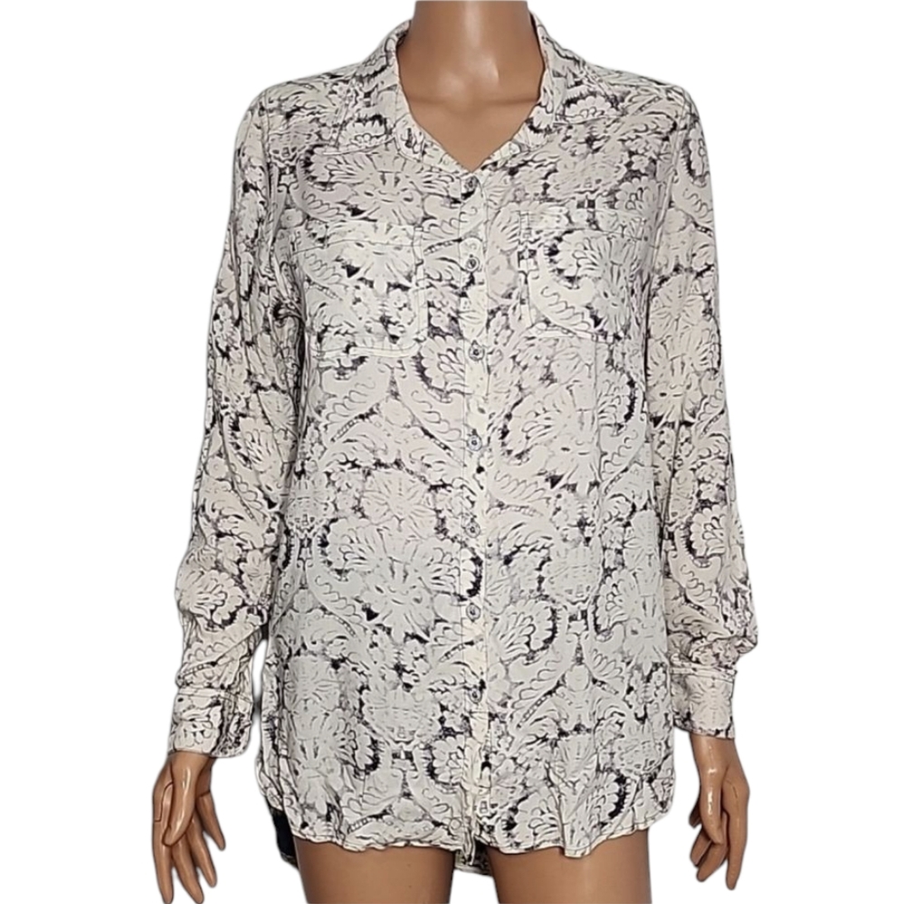 Aratta Silent Journey Womens Floral Mixed Media Button Up Shirt Top‎ Size Small
